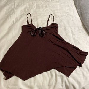 Vintage Guess spaghetti tank. Brown, adjustable straps. Ribbon tie bust.